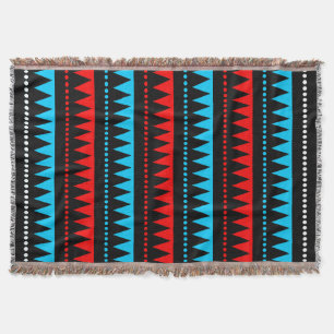 Aztec Mountains - Black, Red, Sky Blue and White Throw Blanket