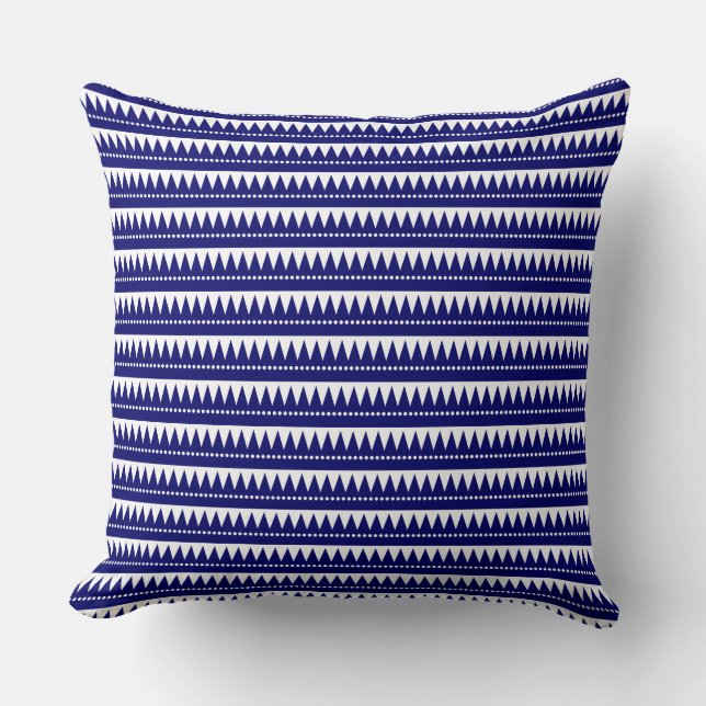 Aztec Mountains - Dark Navy on White Cushion (Front)