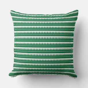 Aztec Mountains - Forest Green on White Cushion