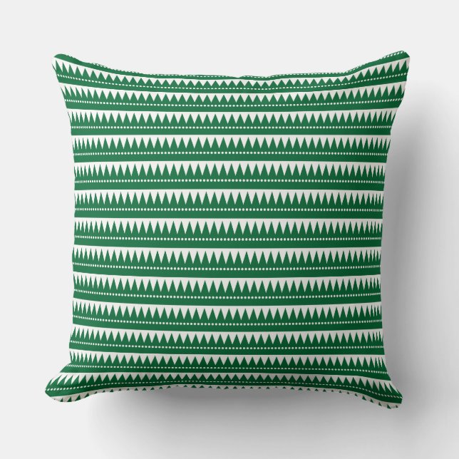 Aztec Mountains - Forest Green on White Cushion (Front)