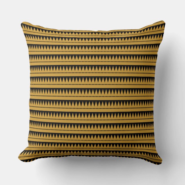 Aztec Mountains - Gold Brown on Black Cushion (Front)