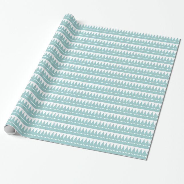 Aztec Mountains - Light Blue Green on White Wrapping Paper (Unrolled)