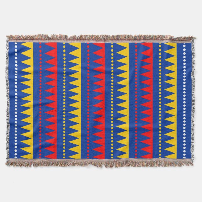 Aztec Mountains - Navy, Red, Amber and White Throw Blanket (Front)