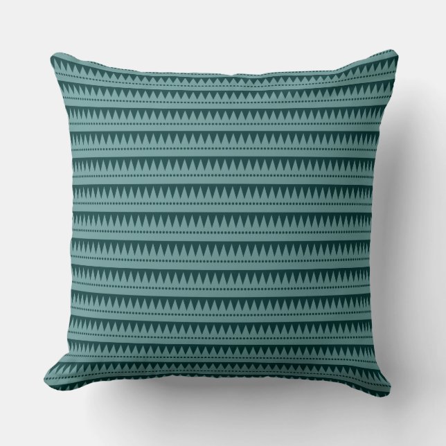 Aztec Mountains - Ocean Green on Dark Green Cushion (Front)