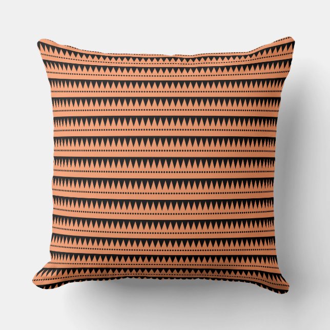 Aztec Mountains - Peach on Black Cushion (Front)