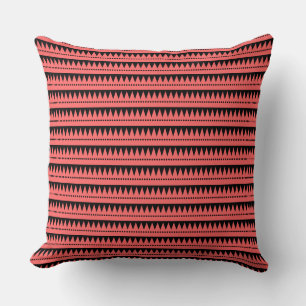 Aztec Mountains - Tropical Pink on Black Cushion