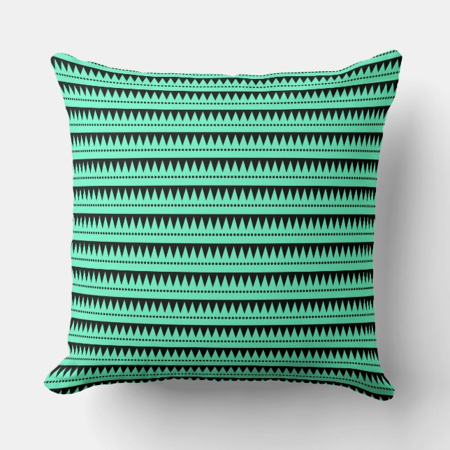 Aztec Mountains - Turquoise on Black Cushion (Front)