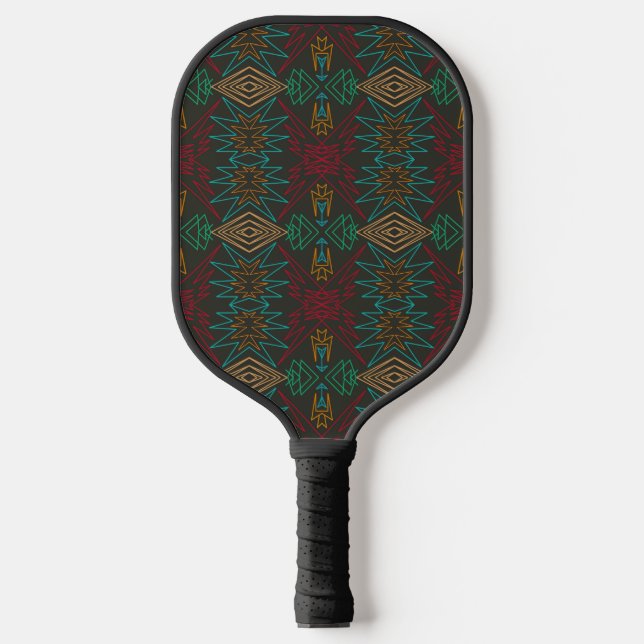 Aztec Native American Geometric Lined Pattern Art Pickleball Paddle (Front)