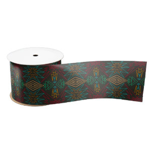 Aztec Native American Geometric Lined Pattern Art Satin Ribbon