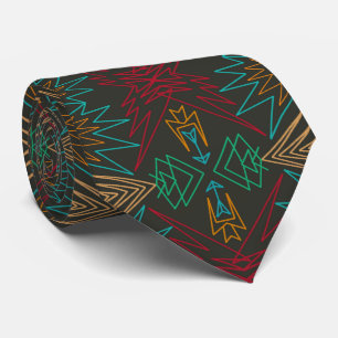 Aztec Native American Geometric Lined Pattern Art Tie
