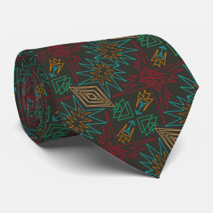 Aztec Native American Geometric Lined Pattern Art Tie