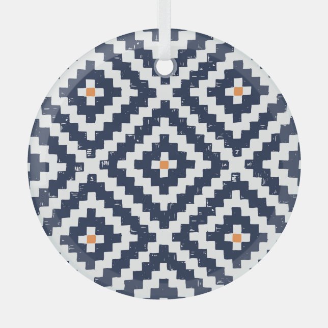 Aztec Navajo Ethnic Seamless Pattern Glass Tree Decoration (Front)