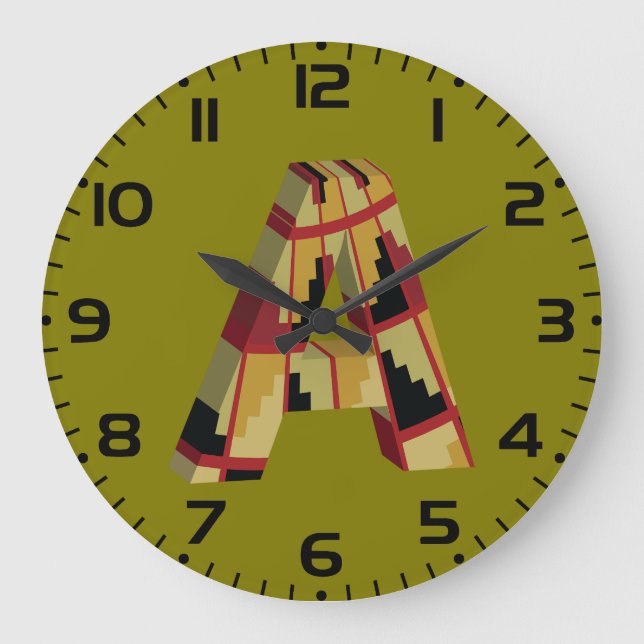 Aztec Navajo Pattern Letter A Large Clock (Front)