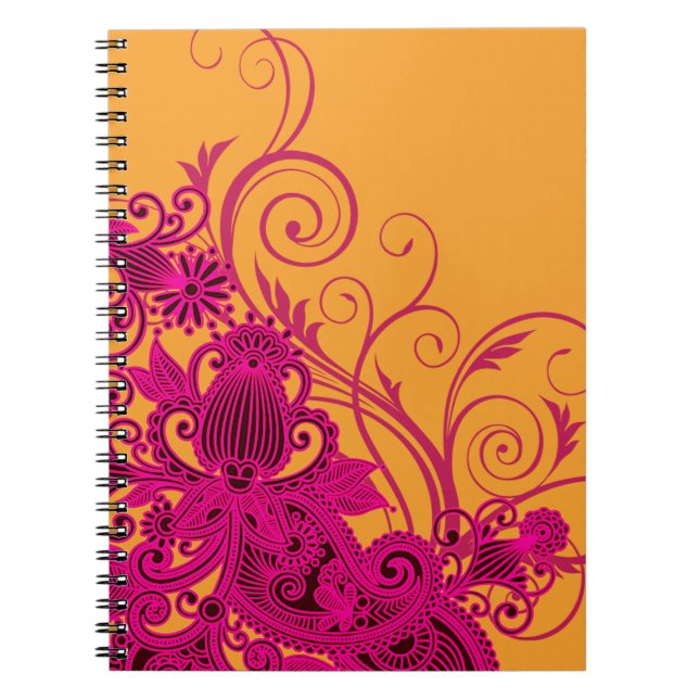 Aztec Paisley bridal planner - fuschia nectarine Notebook (Front)