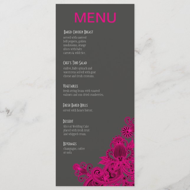 Aztec Paisley Dinner Menu - fuschia charcoal (Front)