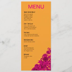 Aztec Paisley Dinner Menu fuschia nectarine
