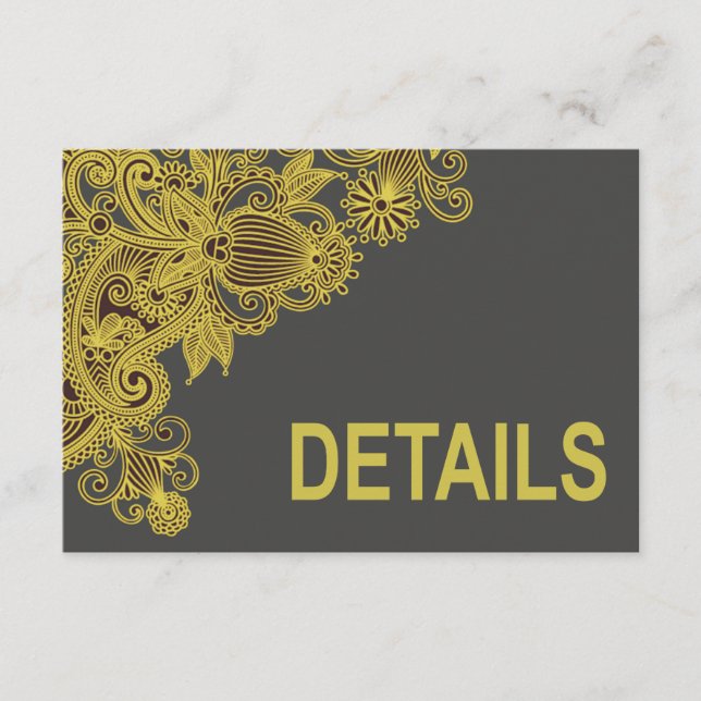 Aztec Paisley Wedding Directions yellow charcoal Enclosure Card (Front)
