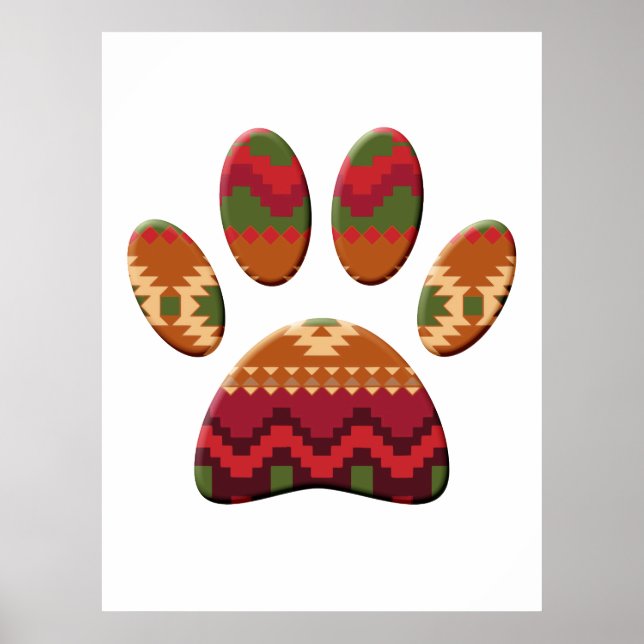 Aztec Pattern Dog Paw Art Poster (Front)