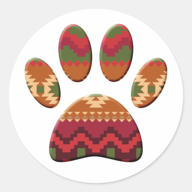 Aztec Pattern Dog Paw Classic Round Sticker (Front)