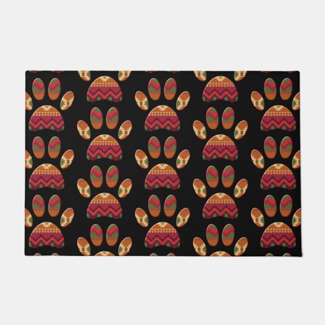 Aztec Pattern Dog Paw Doormat (Front)