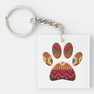 Aztec Pattern Dog Paw  Key Ring