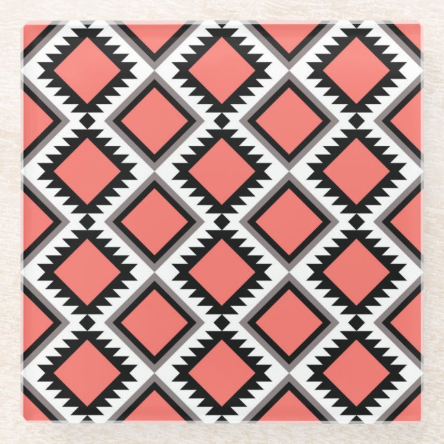 Aztec pattern glass coaster (Front)