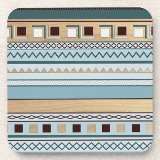 Aztec Pattern in Blue and Wood Grain Coaster