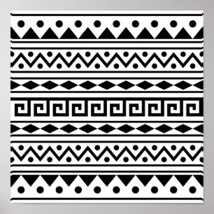 Aztec pattern Poster in black and white colour
