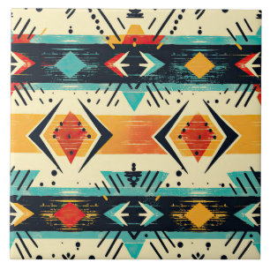 Aztec pattern retro geometric abstract teal orange tile