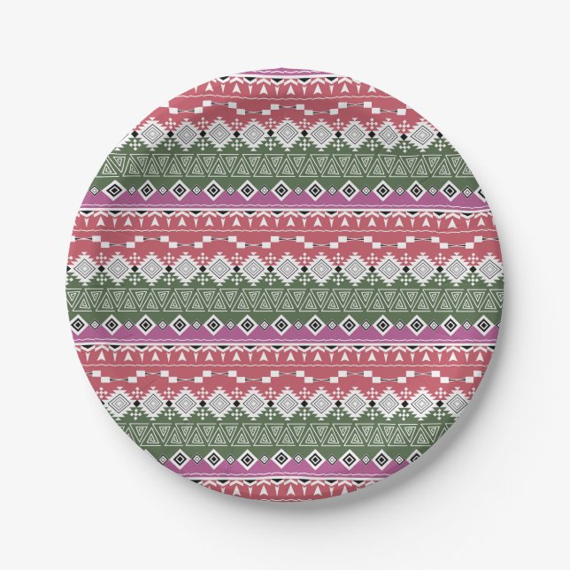 Aztec pattern, stripes . paper plate (Front)