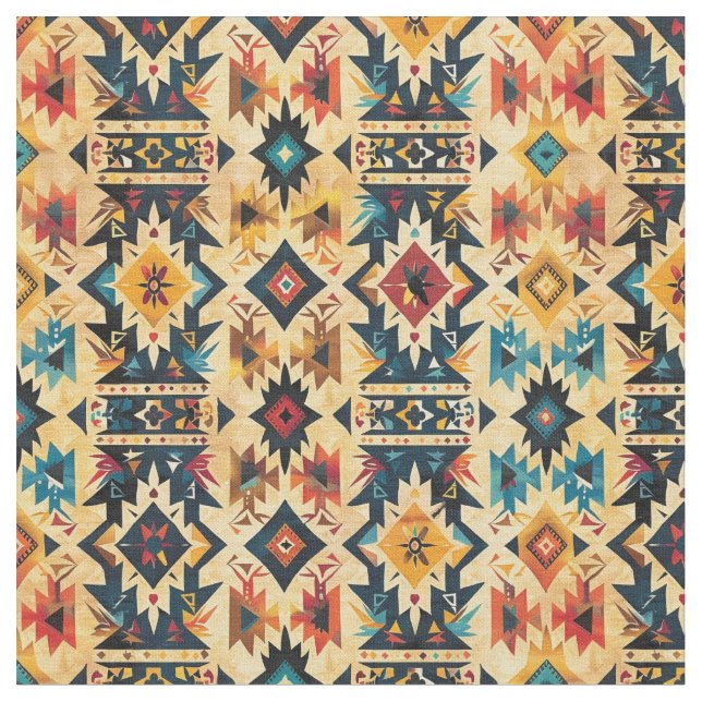 Aztec Pattern-Vibrant Tribal Geometric Fabric (Close Up)