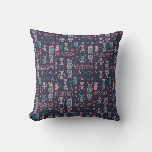 Aztec Pink and Aqua Indian Man  Cushion (Front)