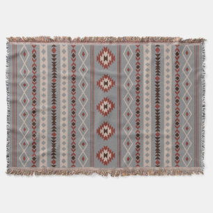 Aztec Rust Cream Brown Gray Mixed Motifs V Pattern Throw Blanket