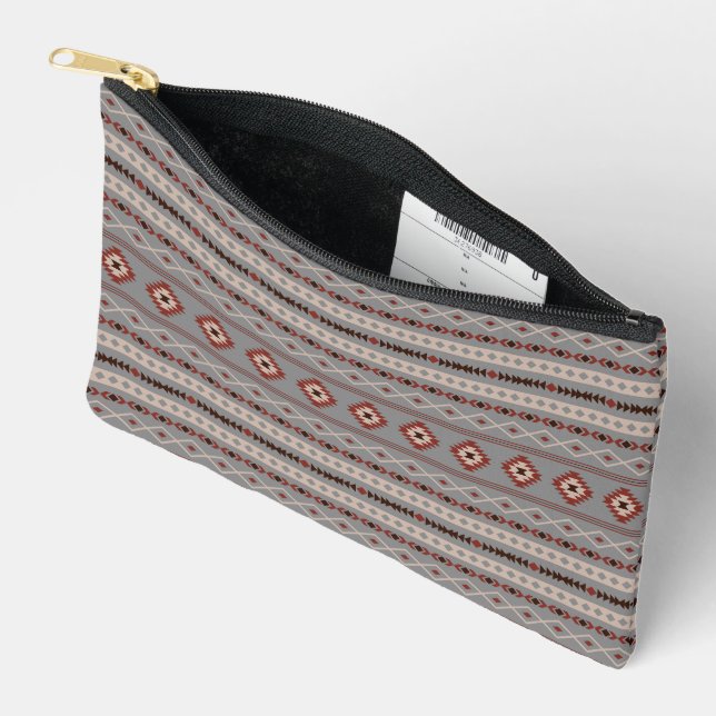 Aztec Rust Cream Brown Grey Mixed Motifs Pattern Accessory Pouch (Open)