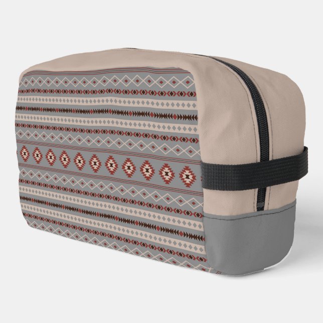 Aztec Rust Cream Brown Grey Mixed Motifs Pattern Dopp Kit (Left Corner)