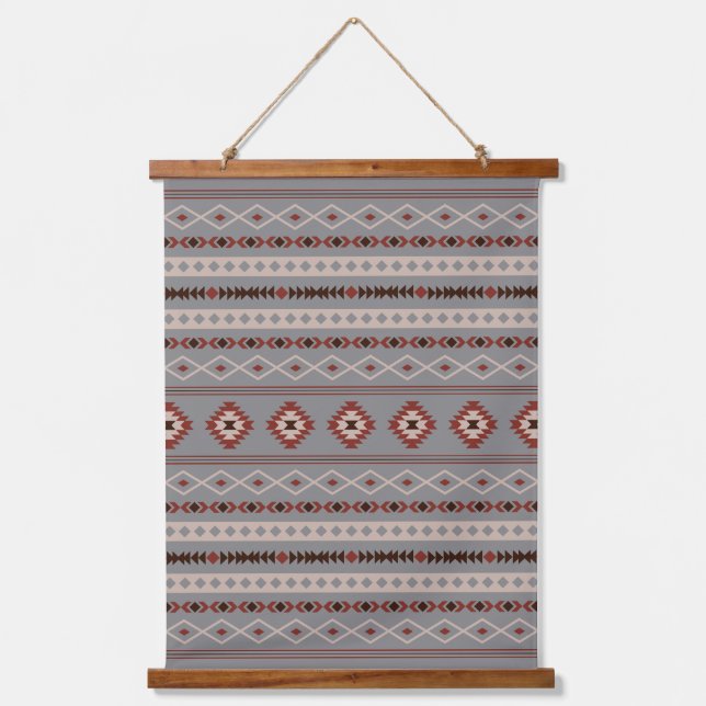 Aztec Rust Cream Brown Grey Mixed Motifs Pattern Hanging Tapestry (Front)