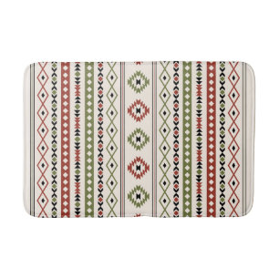 Aztec Rust Green Blk Crm Mixed Motifs (V) Pattern Bath Mat