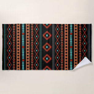 Aztec Rusts Teal Black Mixed Motifs Pattern Beach Towel