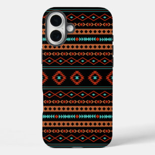 Aztec Rusts Teal Black Mixed Motifs Pattern iPhone 16 Plus Case