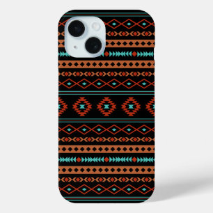 Aztec Rusts Teal Black Mixed Motifs Pattern iPhone 15 Case