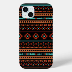 Aztec Rusts Teal Black Mixed Motifs Pattern iPhone 15 Mini Case