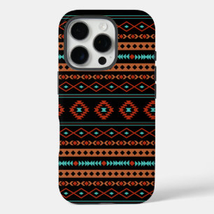 Aztec Rusts Teal Black Mixed Motifs Pattern iPhone 16 Pro Case