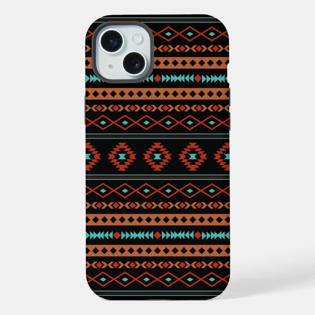 Aztec Rusts Teal Black Mixed Motifs Pattern iPhone Case (Back)