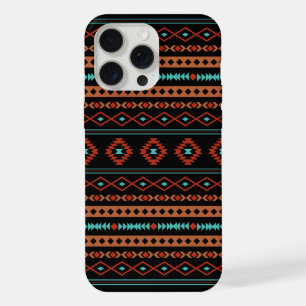 Aztec Rusts Teal Black Mixed Motifs Pattern iPhone 15 Pro Max Case
