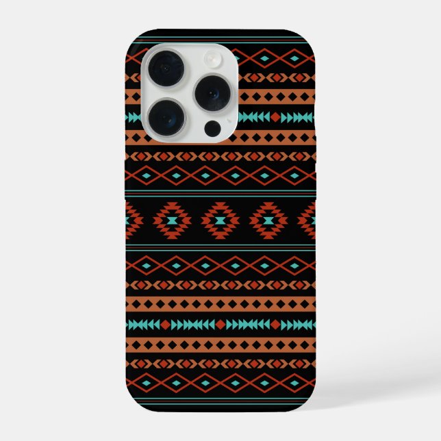 Aztec Rusts Teal Black Mixed Motifs Pattern iPhone Case (Back)