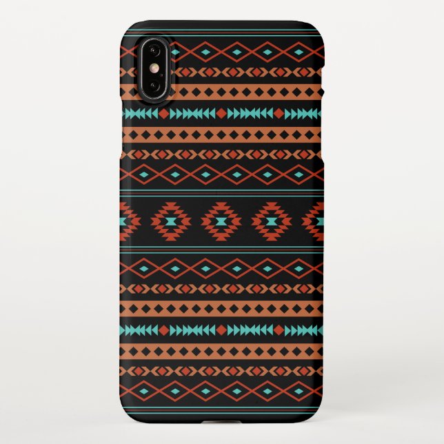 Aztec Rusts Teal Black Mixed Motifs Pattern iPhone Case (Back)