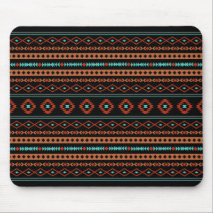 Aztec Rusts Teal Black Mixed Motifs Pattern Mouse Mat