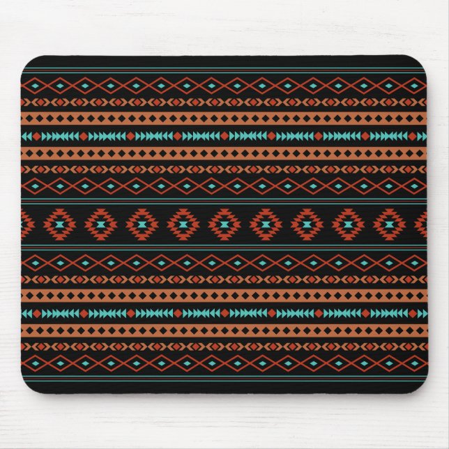 Aztec Rusts Teal Black Mixed Motifs Pattern Mouse Mat (Front)
