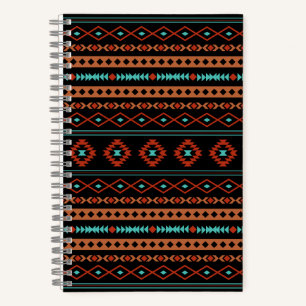 Aztec Rusts Teal Black Mixed Motifs Pattern Notebook