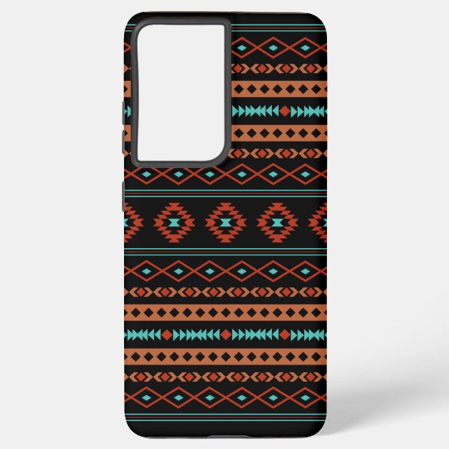 Aztec Rusts Teal Black Mixed Motifs Pattern Samsung Galaxy S21 Ultra Case (Back)
